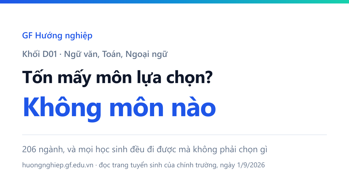 Khối D01 tốn mấy môn lựa chọn — không môn nào. 206 ngành, và mọi học sinh đều đi được mà không phải chọn gì.