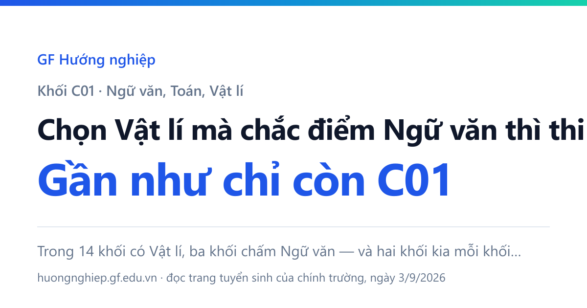 Trong 14 khối có môn Vật lí, chỉ ba khối lấy điểm Ngữ văn — và hai khối ngoài C01 mỗi khối chỉ dẫn tới một ngành.