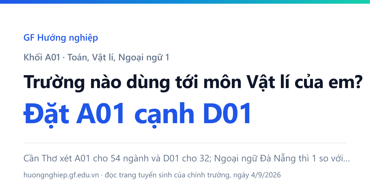 Đặt A01 cạnh D01 trong cùng một trường: Cần Thơ 54 so với 32 thì nghiêng Vật lí, Ngoại ngữ Đà Nẵng 1 so với 16 thì nghiêng Ngữ văn.