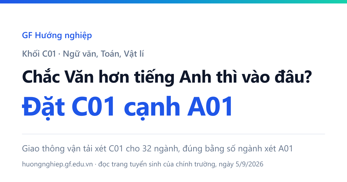 Chắc Văn hơn tiếng Anh thì vào đâu? Đặt C01 cạnh A01 — Giao thông vận tải xét C01 cho 32 ngành, đúng bằng số ngành xét A01.