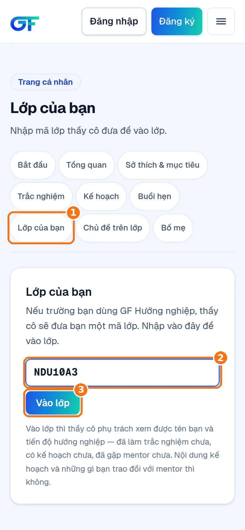 Màn Lớp của bạn, ô mã lớp đã gõ NDU10A3